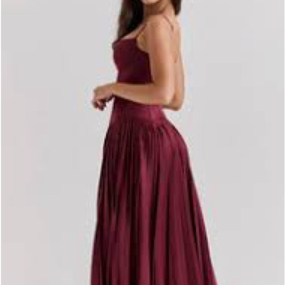 House of CB Satin Burgundy Dress - Picture 2 of 7